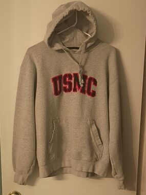 USMC Grey Hoodie with Raised Black And Red Lettering Outstanding Shape